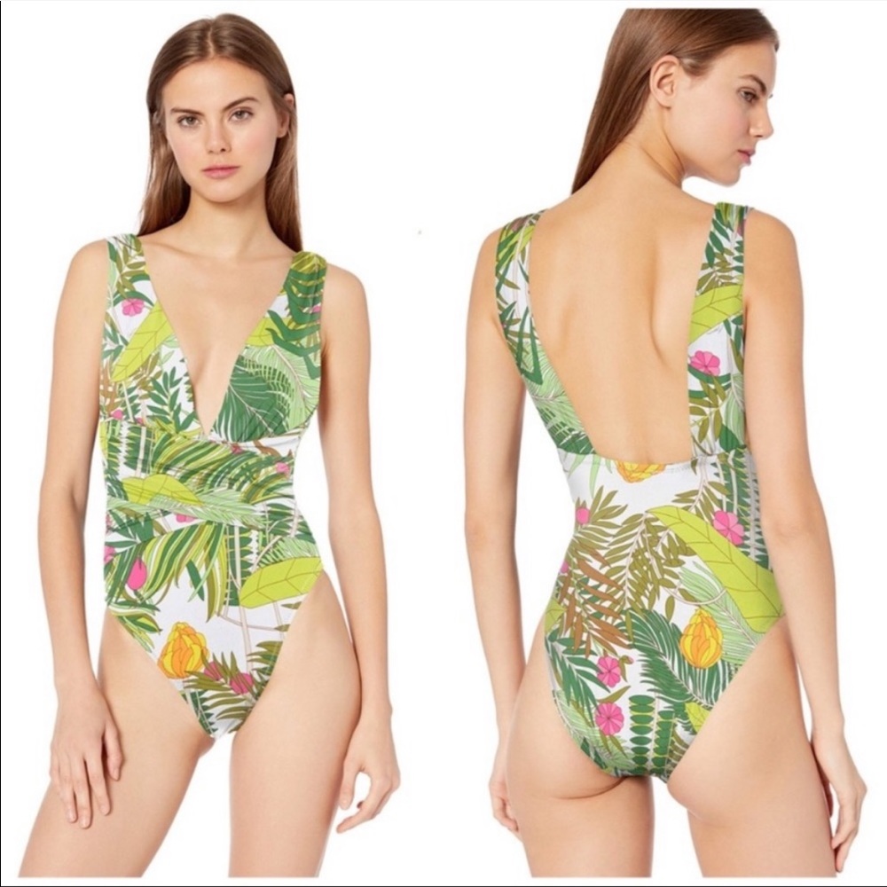 NEW Trina Turk It’s Bananas One Piece V Neck Tropical Swimsuit Bathing Suit